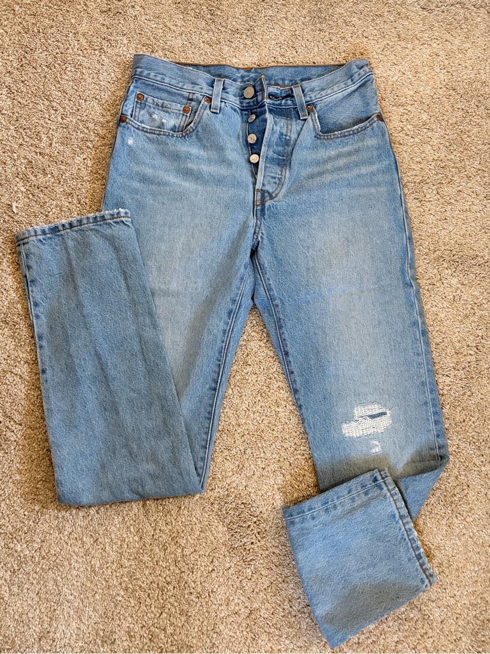 Levi's Light Blue High-Rise Straight Jeans with Button Fly